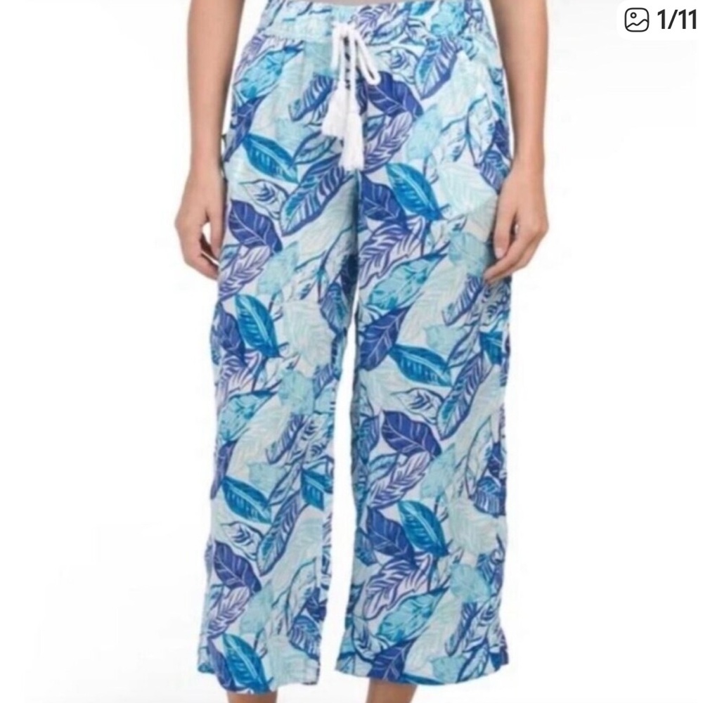 Sigrid Olsen Linen Crop Pants Tropical Print Women’s Size Medium